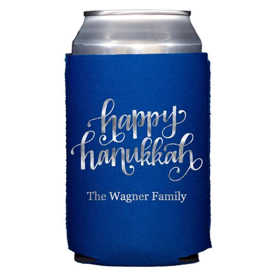 Hand Lettered Happy Hanukkah Collapsible Koozies
